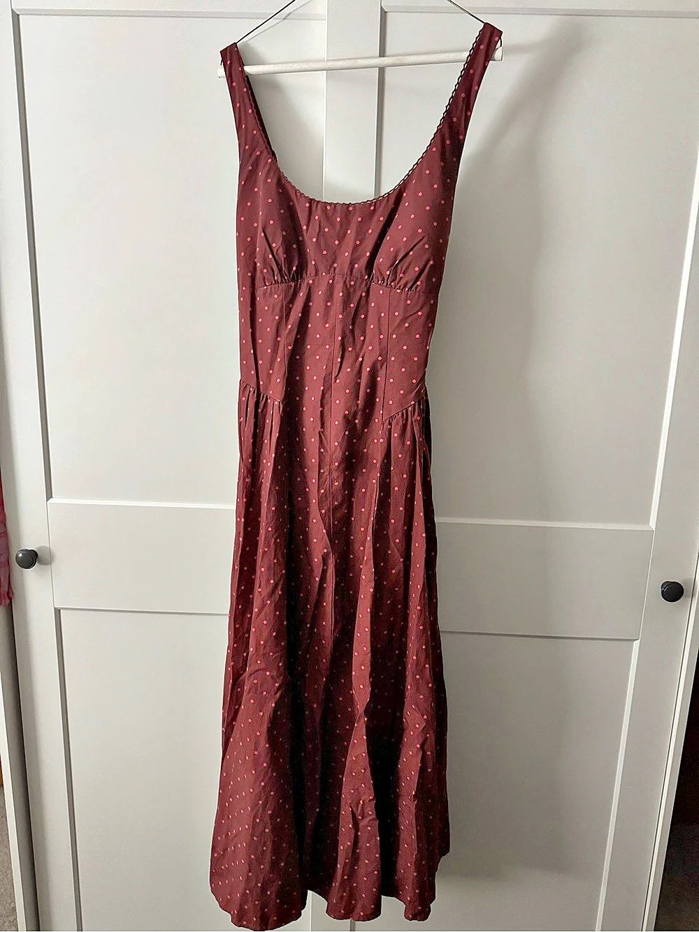 Abercrombie & Fitch A&F Dylan Bra-Free Dress in Burgundy Polka Dot